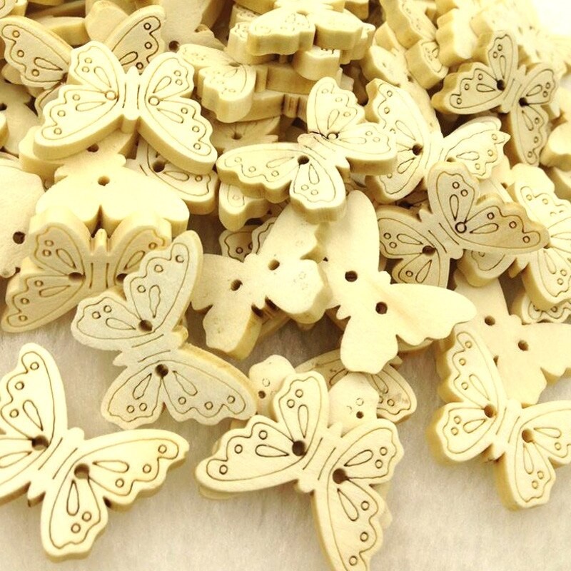 Kancing Kayu Dua Lubang - Unpainted Butterfly Style (10pcs)