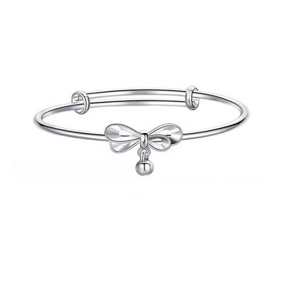 Gelang Tangan Silver Simple Hias Lonceng Pita Untuk Wanita
