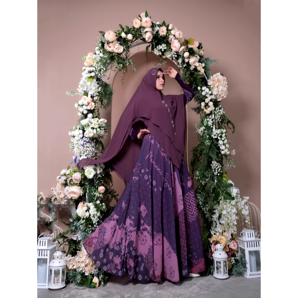 MAHDIYA OUTFIT - GAMIS WIDURI SYARI .  BUSUI SET KERUDUNG GAUN PESTA MEWAWH ADEM MR