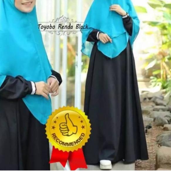 Gamis polos renda katun toyobo / dress syari / gamis bumil busui syari - Hitam