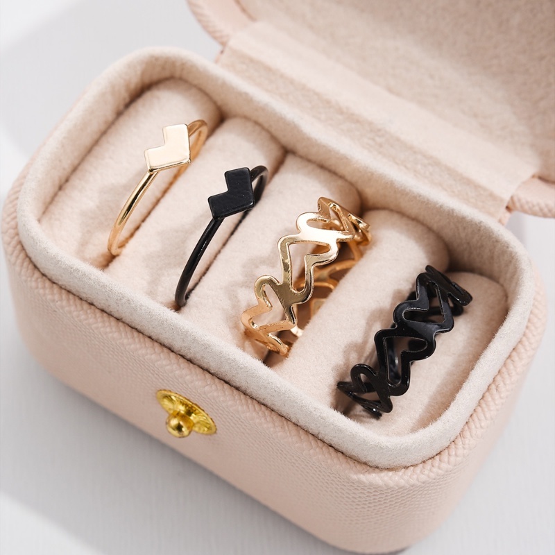 Set Cincin Bentuk Hati Model Hollow Bahan Metal Warna Hitam Gaya Korea Untuk Pasangan