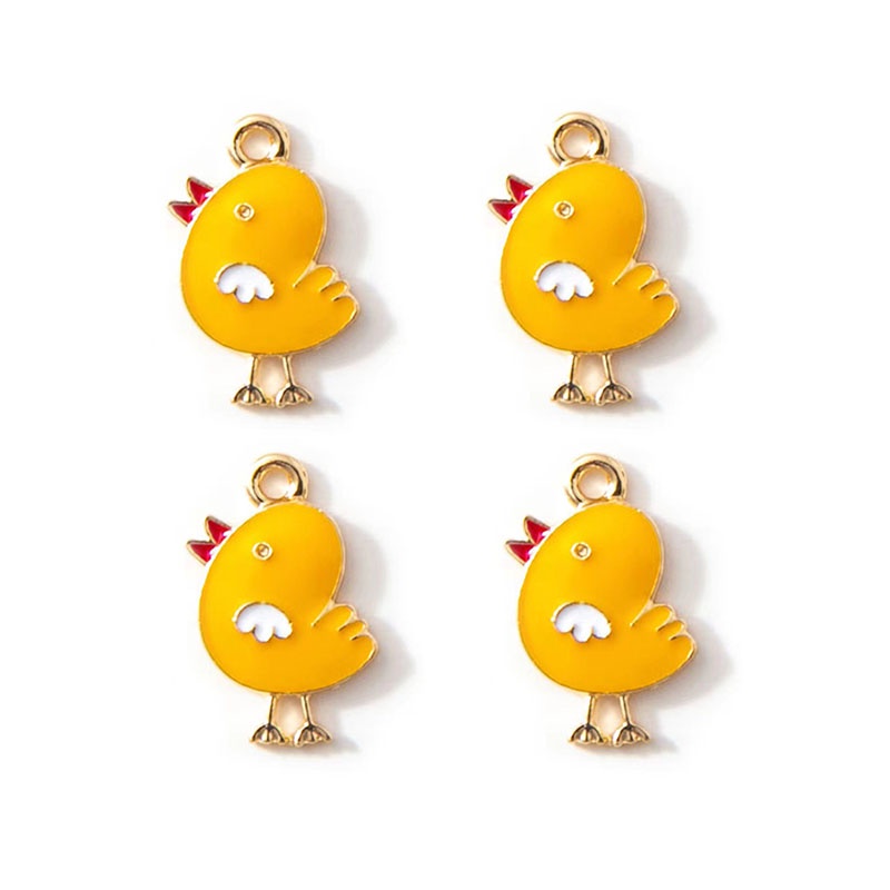 4 Pcs Liontin Enamel Bentuk Ayam Bahan Alloy Untuk Membuat Perhiasan Wanita