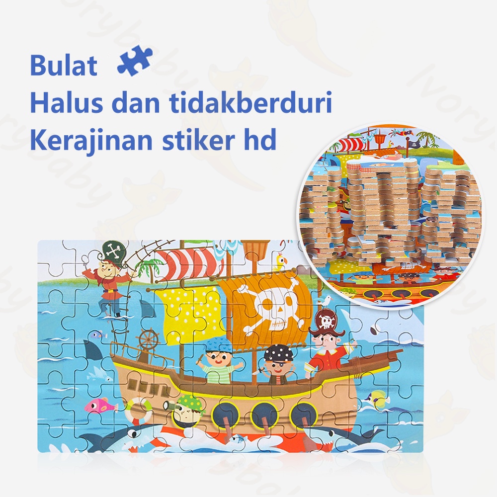 Ivorybaby Puzzle anak 60pcs Wooden toys Jigsaw puzzle kayu kotak kaleng