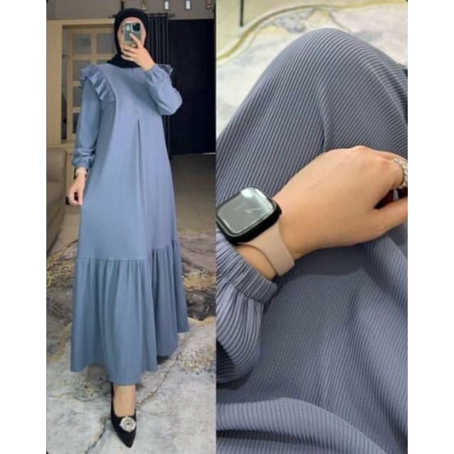 iImira Dress Panjang Gamis Jumbo Ld120 cm Kaos Rib Knit Import High Quality Baju Wanita Kekinian Midi Dress Korea