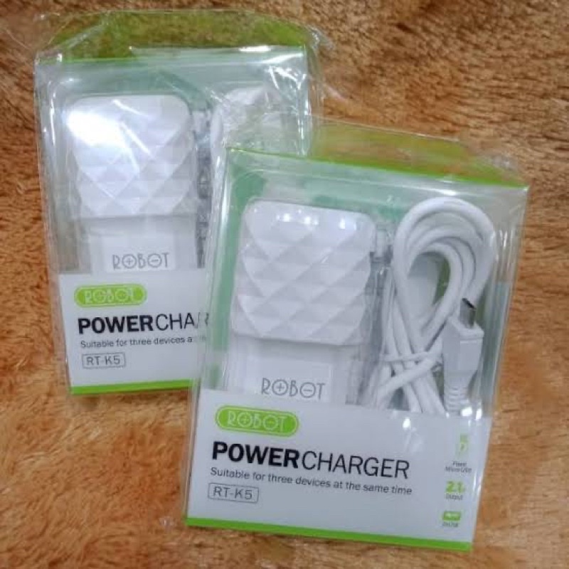 ROBOT RK-5 DIAMOND POWER CHARGER MICRO USB 2.1A DUAL PORT USB SMART CHIP MULTI PROTECTION