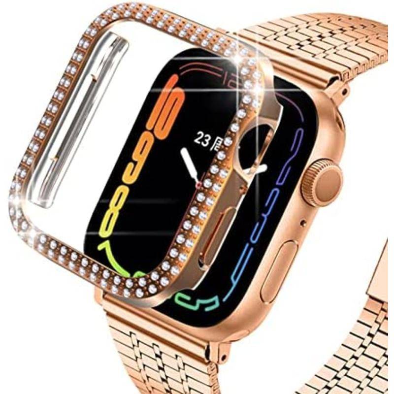 Frame Bumper Hard Case PC Hias Glitter Kristal Berlian Untuk Apple Watch Seri 8 7 6 5 4 3 2 1 SE2 45mm 41mm 42mm 40mm 38mm