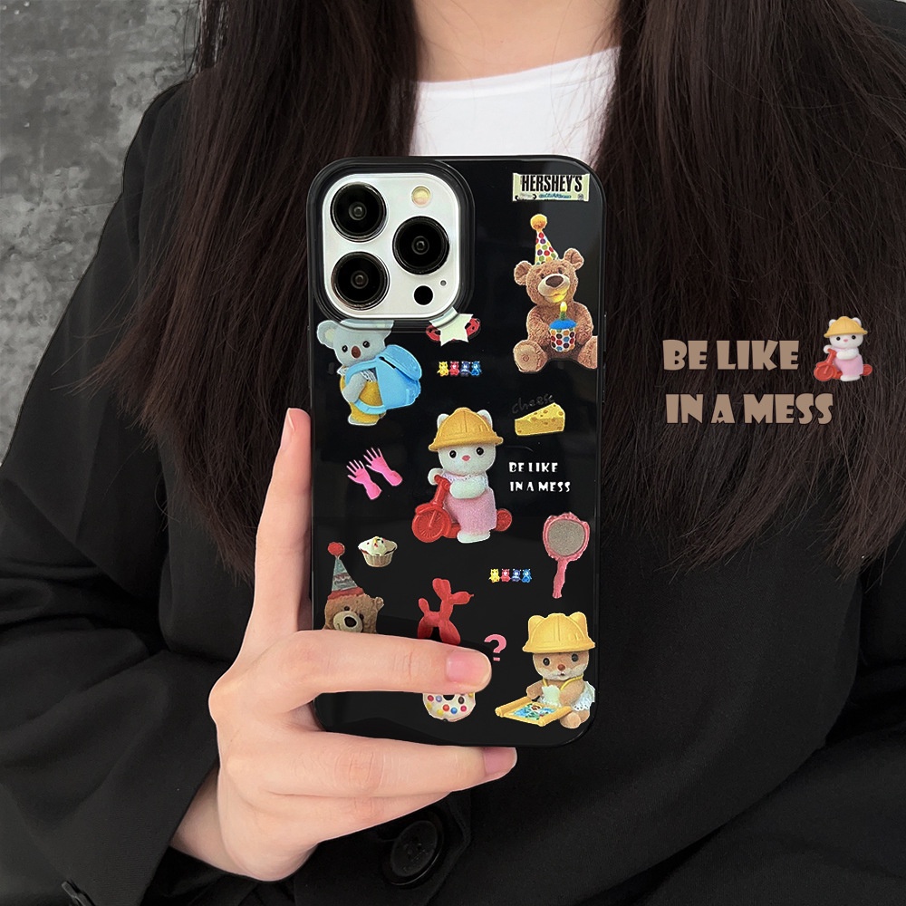 IPHONE Ins Cute Bear Paradise Kartun Silikon Case Untuk Iphone14 7/8 SE 2020 7+8PLUS XS XR 11 12 13 PRO MAX Casing Cover Pelindung AT0170