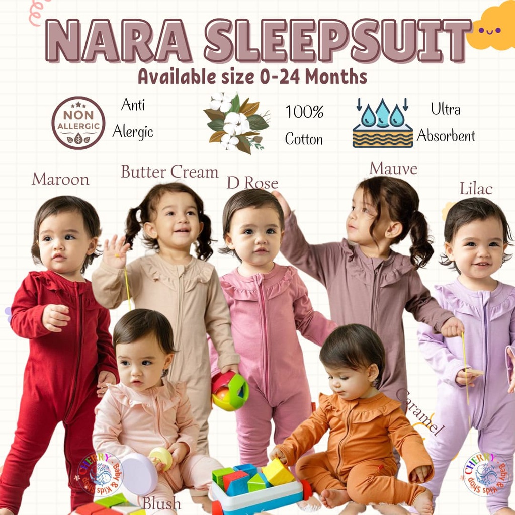 Kottonville Nara Sleepsuit 0-24M Jumper Panjang Ruffle Anak Perempuan Essential CBKS
