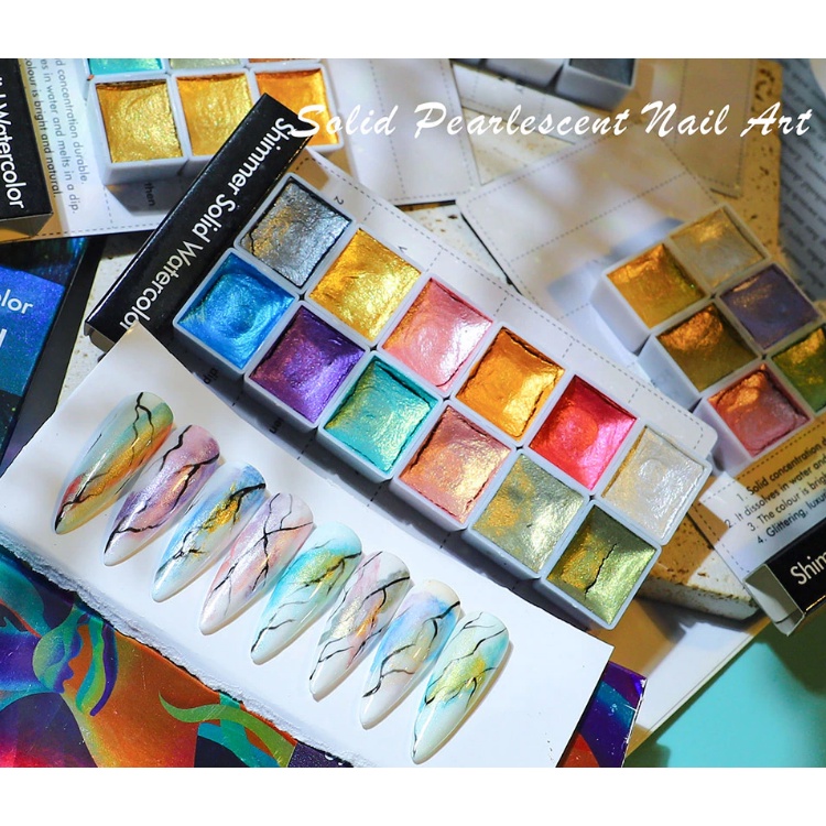SET 12 Warna Palet Metallic Nail Color nail art Water Color Nail Art 12 Warna  shimmer solid waterco