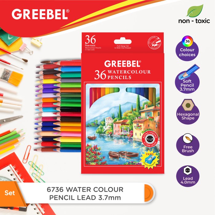 

[COD AKTIF] GREEBEL 6736 3.7 Extra Strong Water Colour Pencil 36 Warna