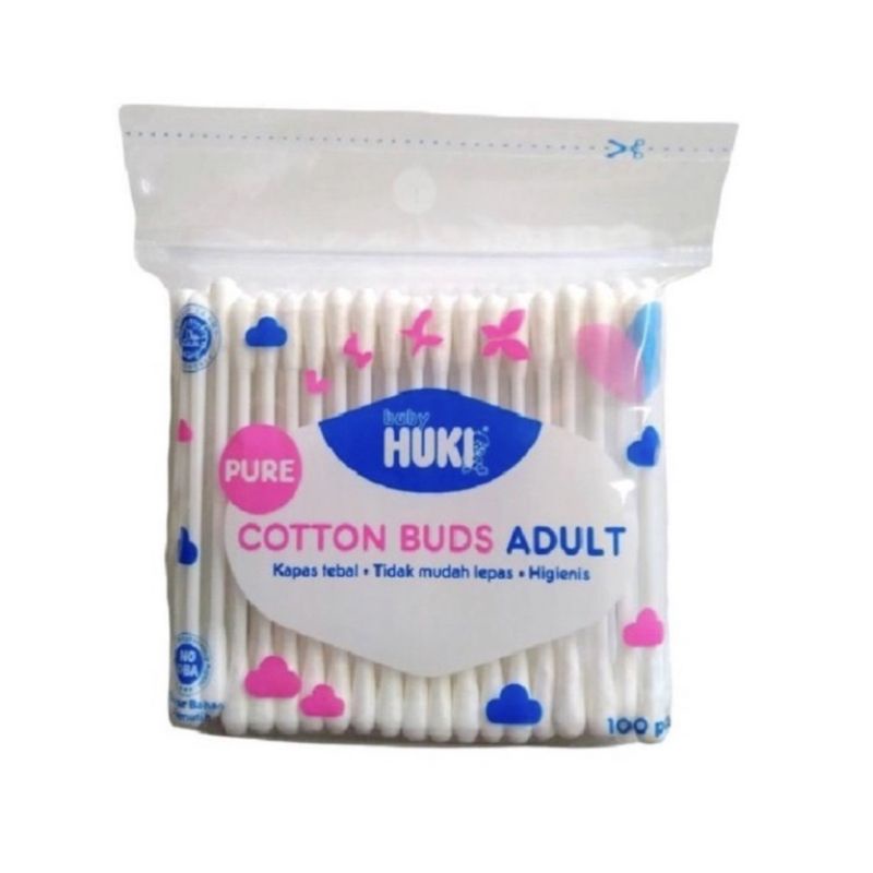 Huki Pure Cotton Buds Adult 100 Pcs | Huki Pure Cotton Buds Baby 100 Pcs/Korek Kuping