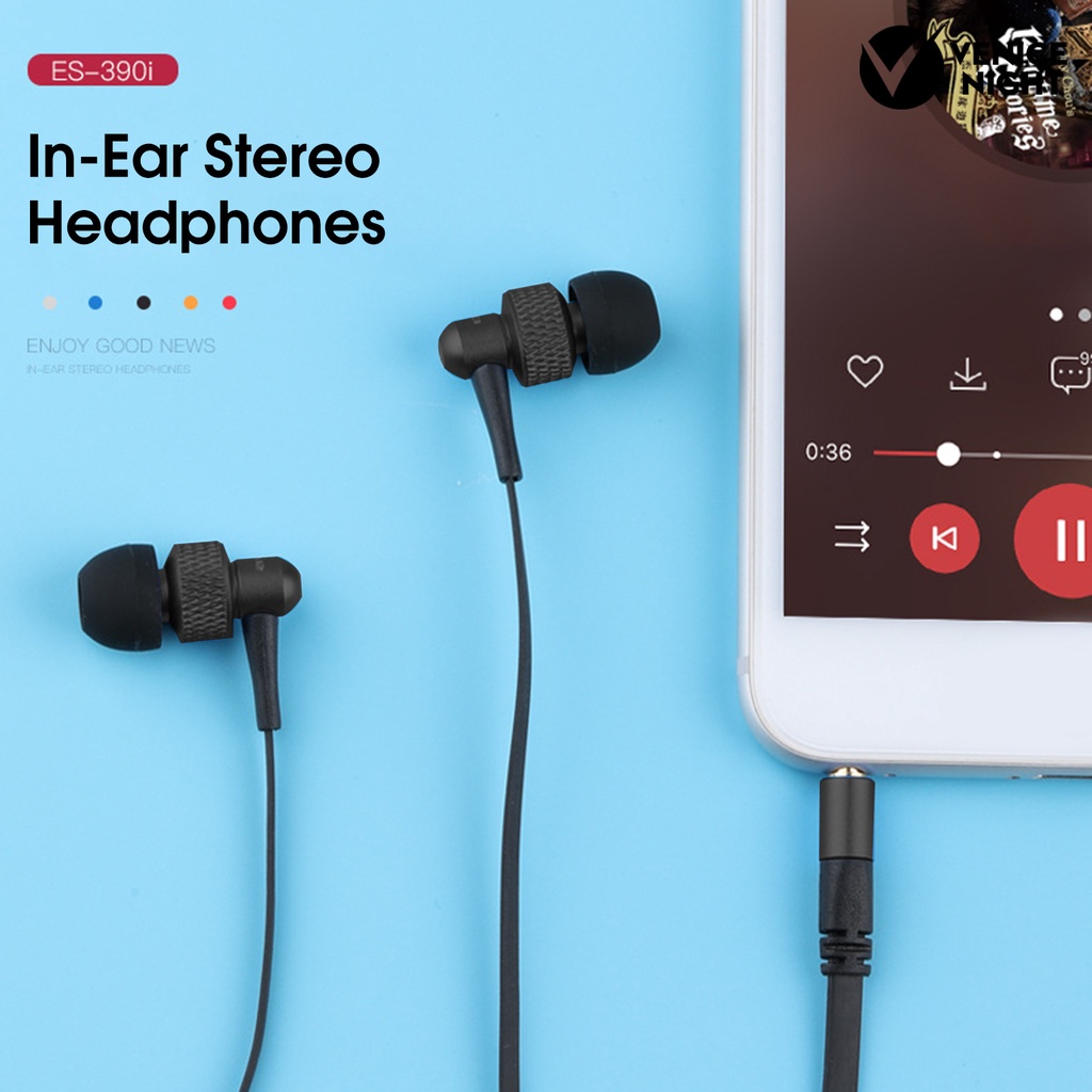 (VNEP) (Berkabel) AWEI ES-390i Earphone dengan Mikrofon Moving-coil Horn 3.5mm HiFi Sound In-ear Sports Earbud untuk Ponsel