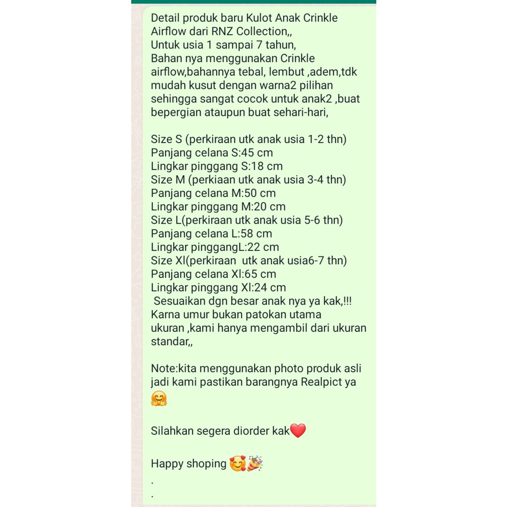 Celana Kulot Anak Crinkle Airflow Usia 1-7 Tahun//Kulot Terbaru Anak Perempuan