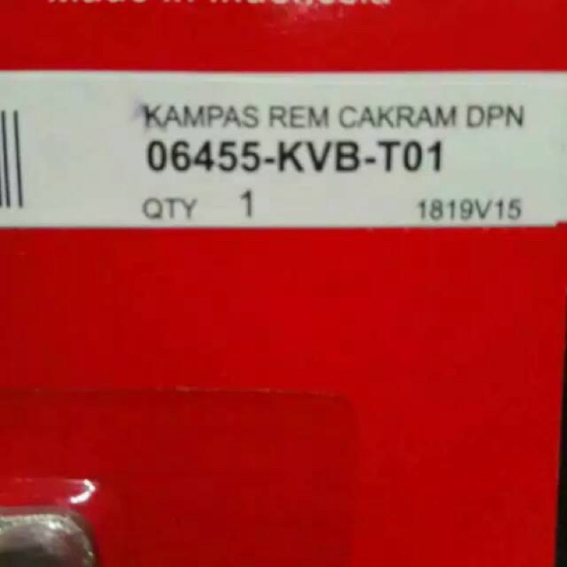Dispad Kampas rem Cakram Depan Motor Honda Beat Scoopy Vario KVB-T01