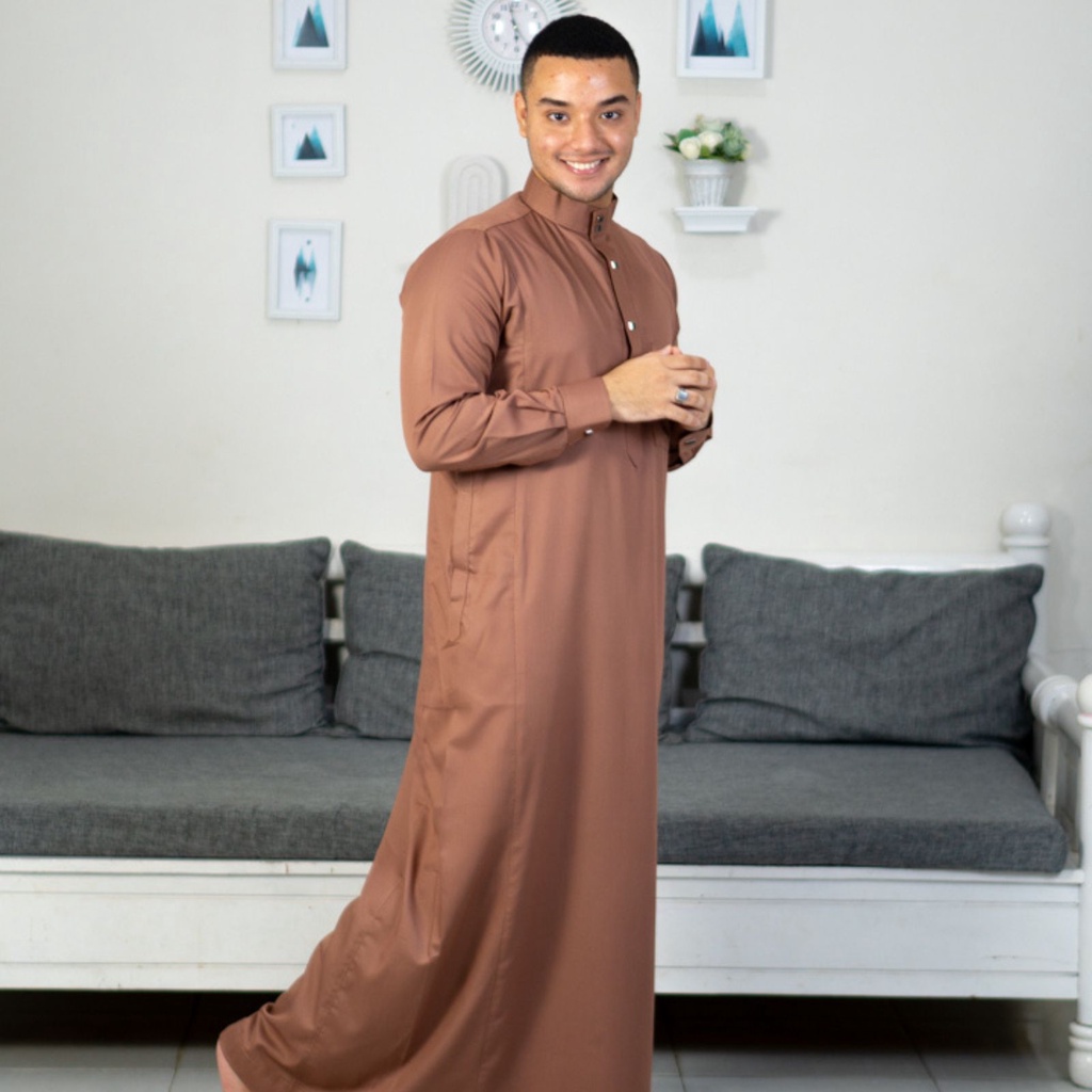 Gamis Saudi Slim Fit Babagaf Jubah Pria Dewasa Lengan Panjang Manset Bahan Toyobo