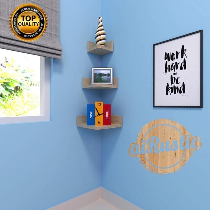 Rak Dinding Sudut Kayu Ambalan Rak Pot Gantung minimalis industrialis