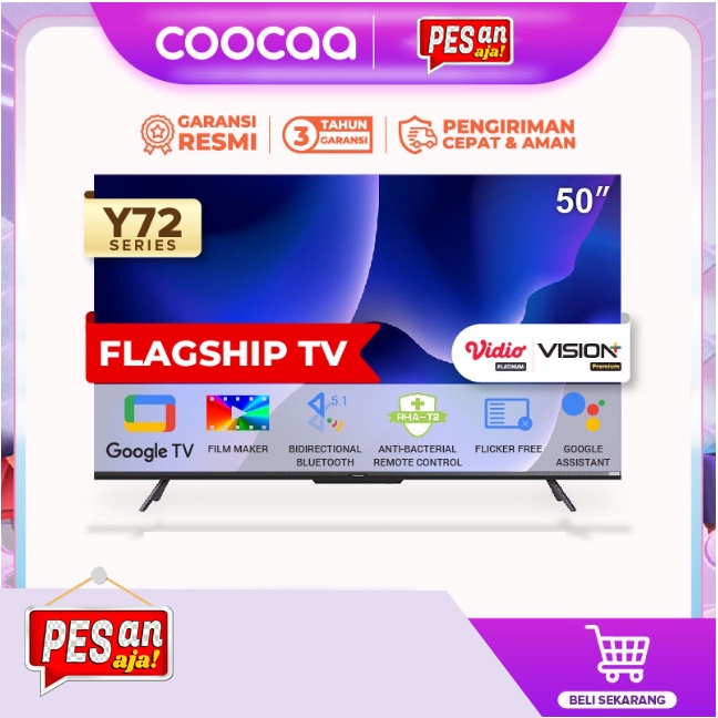 PESANaja [Google TV] COOCAA 50 Inch Smart LED TV - Netflix & Youtube - Dolby - WIFI - (COOCAA 50Y72)