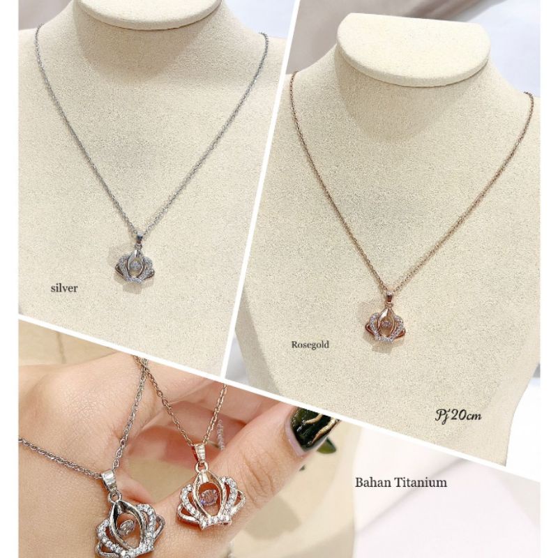 Kalung Titanium Asli Silver Mata kilau Premium Kalung Stainless steel Anti karat anti alergi K102