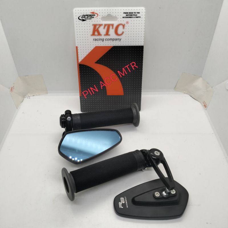 paket variasi motor spion jalu bar end/Oval/Kaca P/B/+ hangrip Ktc Bulu Original hitam untuk semua