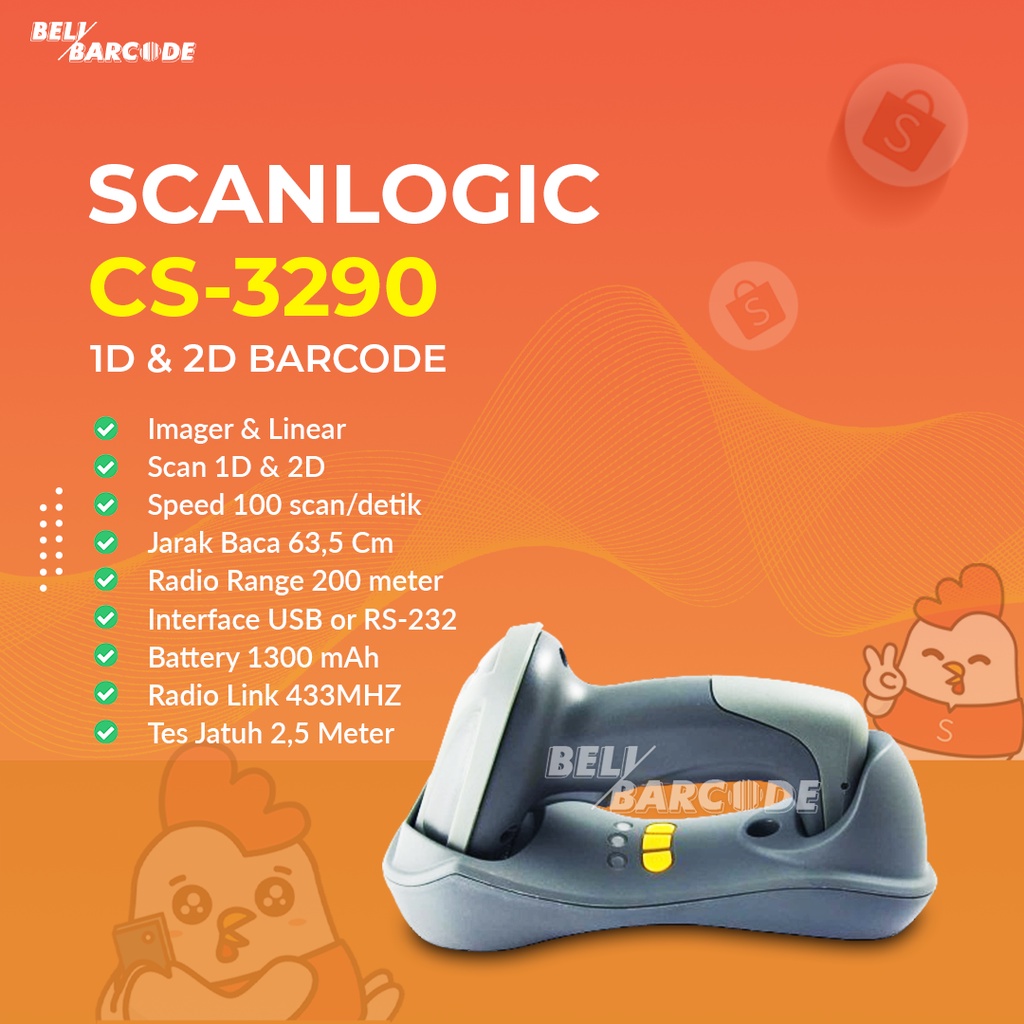 Scanner Barcode Wireless 2D Scanlogic CS3290