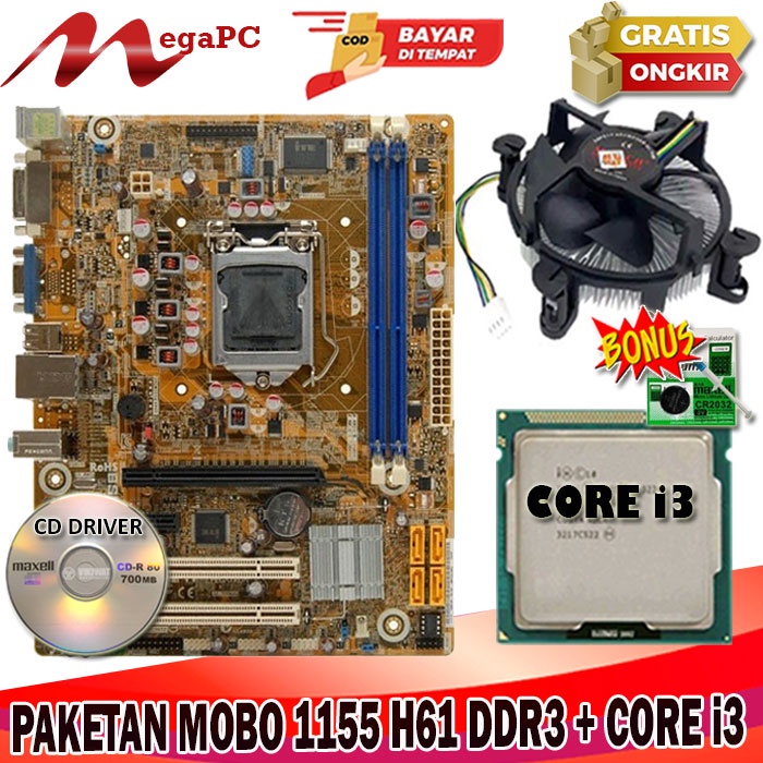 Paket Mainboard H61 OEM + Processor Core i3 2120 + FAN