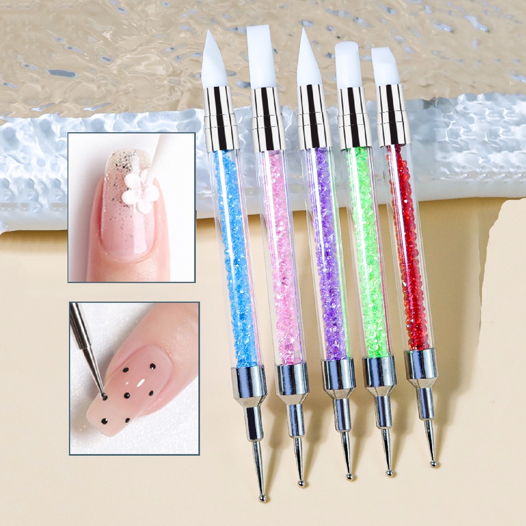 【 COD 】Set&amp;Pcs Kuas nailart 4d carving brush kuas kuku silikon/ donpen 2fungsi nail art tools