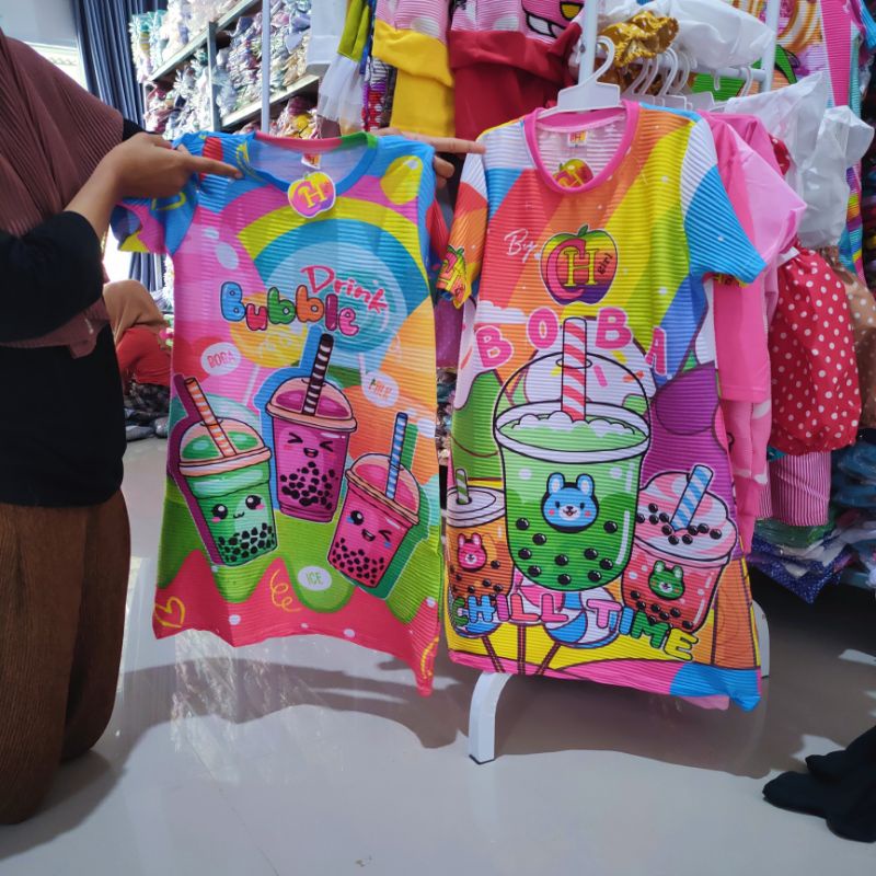 Dress TURUN NAIK boba anak 1 2 3 4 5 6 7 8 9 tahun cewek perempuan baju viral anak mentul mantul ( DRESS TURUN NAIK boba ) Fatonah Shop jawa tengah Grobogan