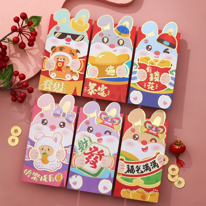 Amplop Angpao Tahun Baru Cina / Imlek Motif Kartun Kelinci Warna Merah