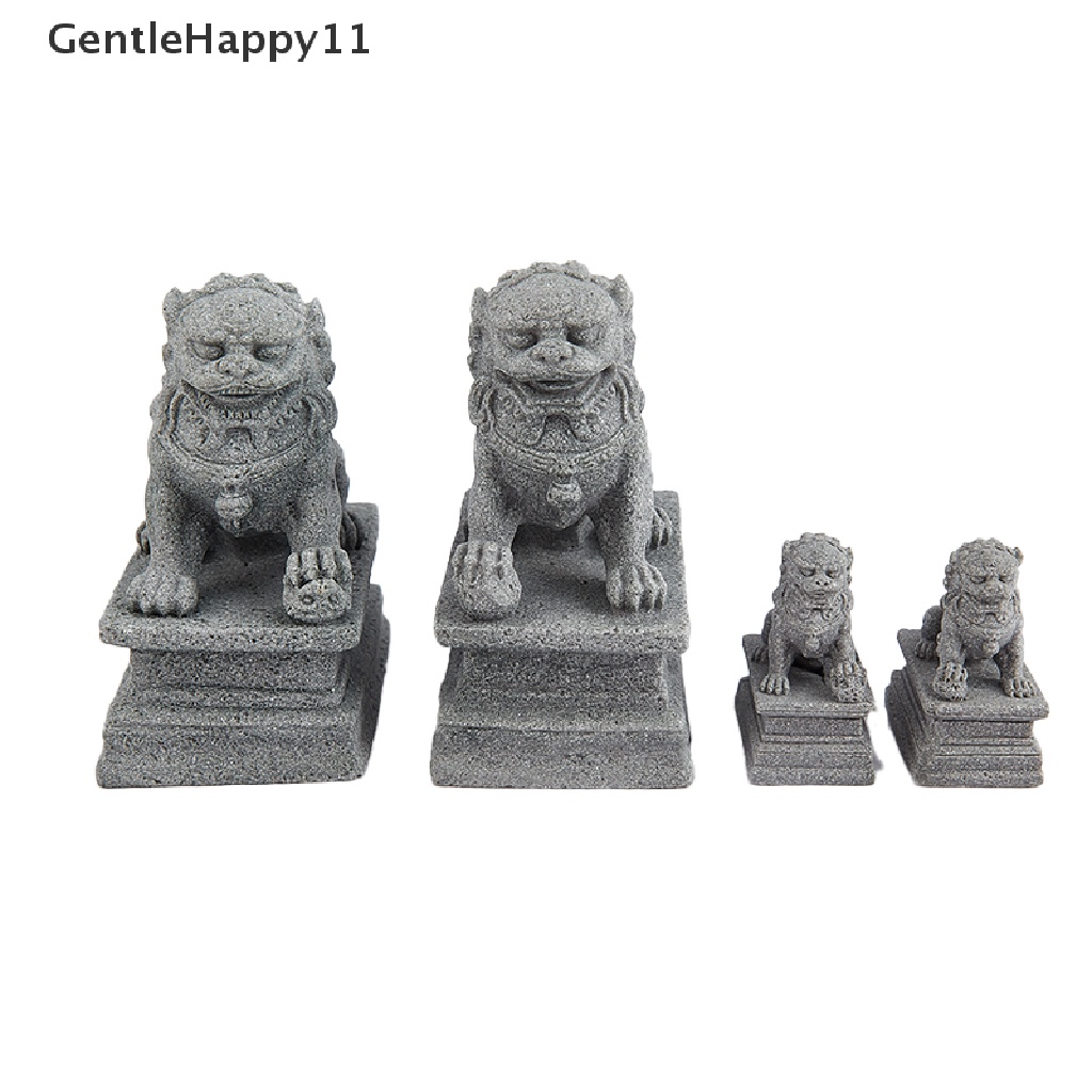 Gentlehappy 2Pcs Mini Stone Lion Decor Gaya Cina Patung Singa Desktop Feng Shui Perhiasan id