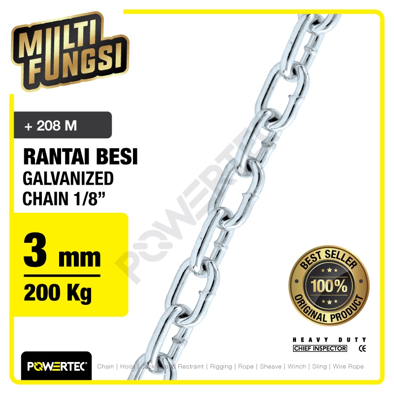 POWERTEC Rantai Besi Galvanis 1/8" - 3mm Galvanized Chain  - Karung