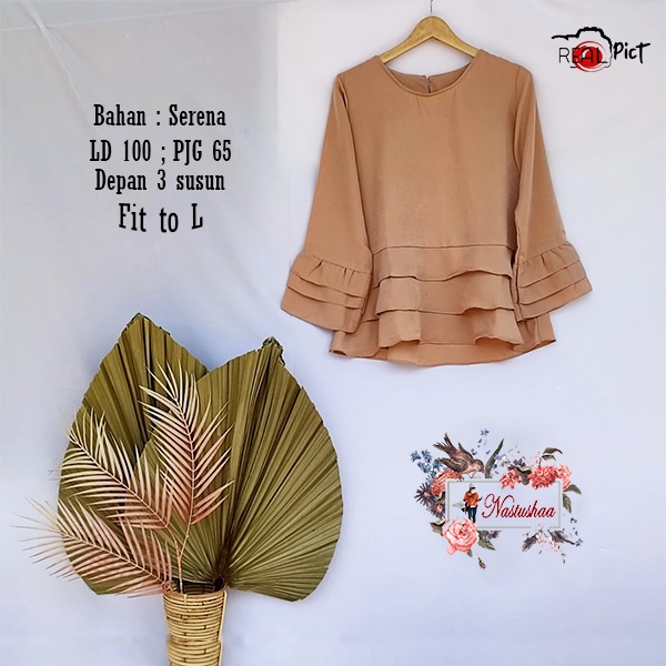 Blouse Blus Serena Polos Atasan Wanita Top Daily Rempel Layer Tumpuk Bagian Depan dan Lengan Bahan Premium Model Terbaru Korean Style