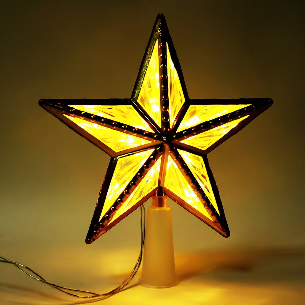 Ornamen Lampu LED Bentuk Bintang Pentagram 3D Tenaga Baterai Warna Warm White Untuk Dekorasi Natal