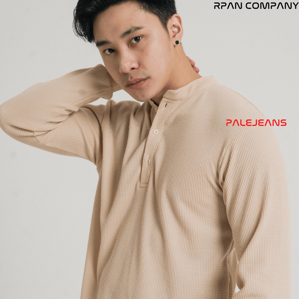 PALEJEANS Tshirt Henley WAFFLE Long Sleeve RPAN.CO / Henley Big Waffle Tees / Baju Motif Wafer Tangan Panjang Unisex / Baju Waffle Tangan Panjang Kancing.