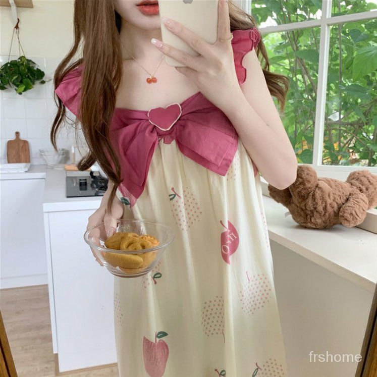 ins manis angin piyama musim panas wanita busur baru lucu kecil suspender piyama piyama wanita pakai