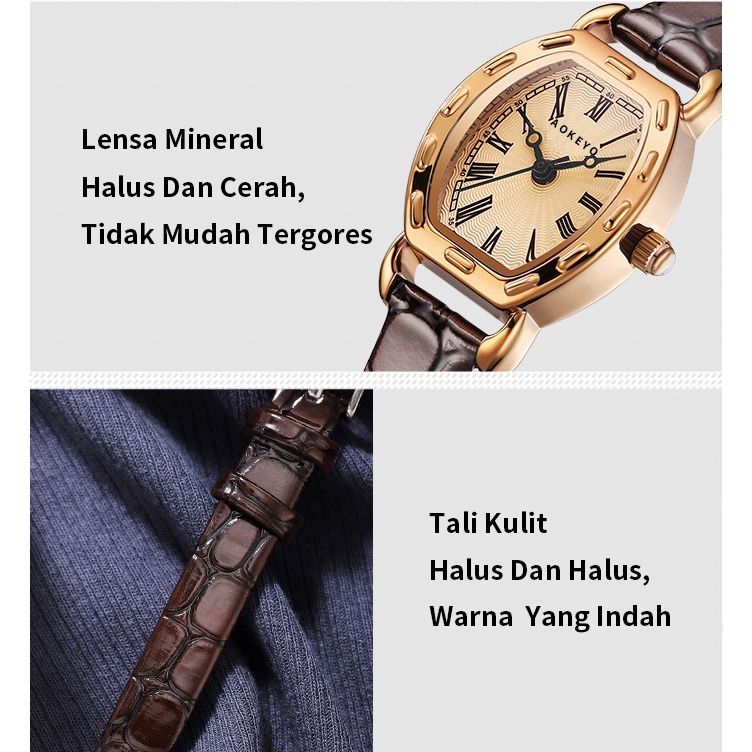 AOKEYO S053 Jam Tangan Wanita Klasik Mode Display Kuarsa  Santai Jam Tali Kulit Tahan Air  Jam Tangan Cewek (Free BOX+Kartu Garansi)-1