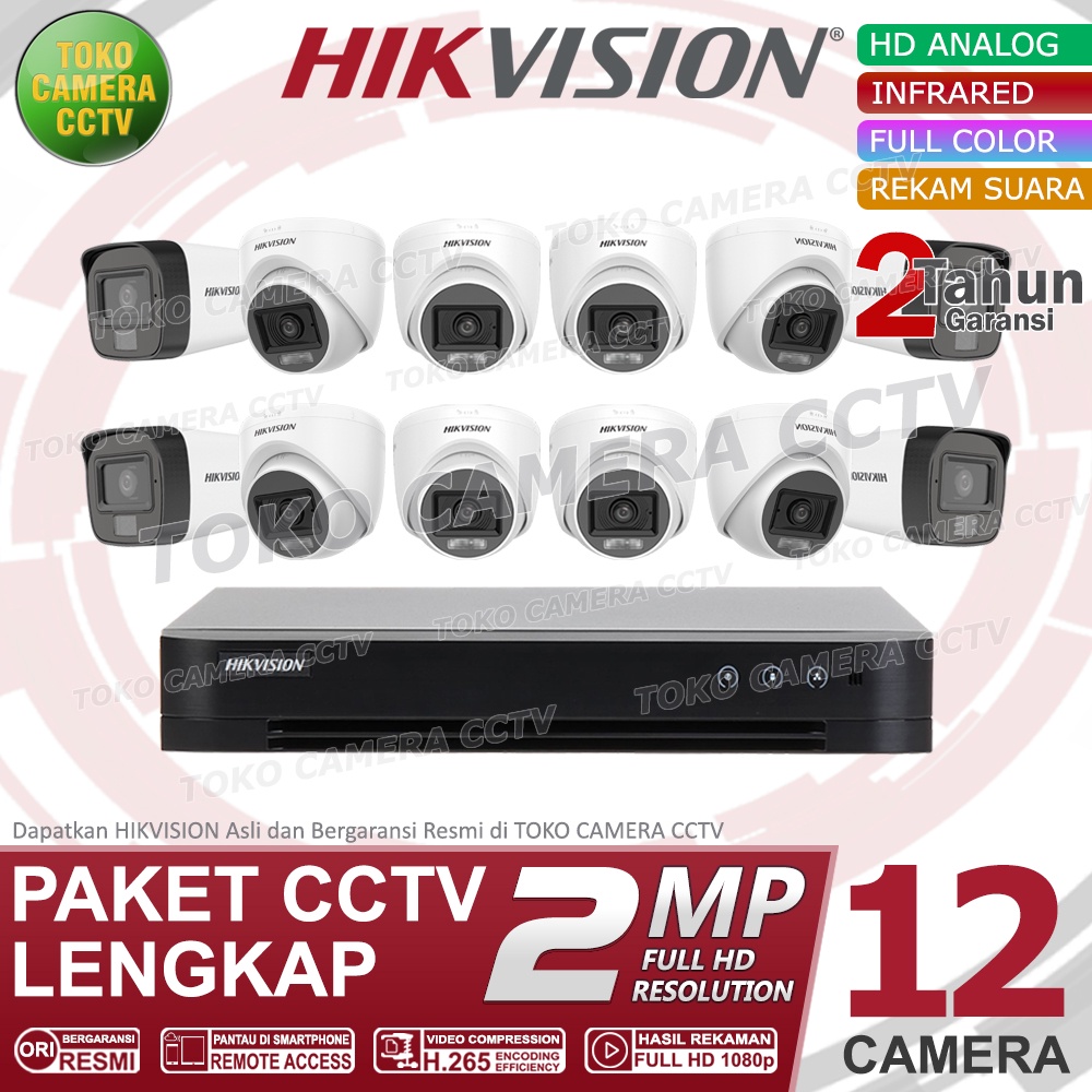 PAKET CCTV HIKVISION 2MP DUAL LIGHT AUDIO COLORVU 16 CHANNEL 12 KAMERA