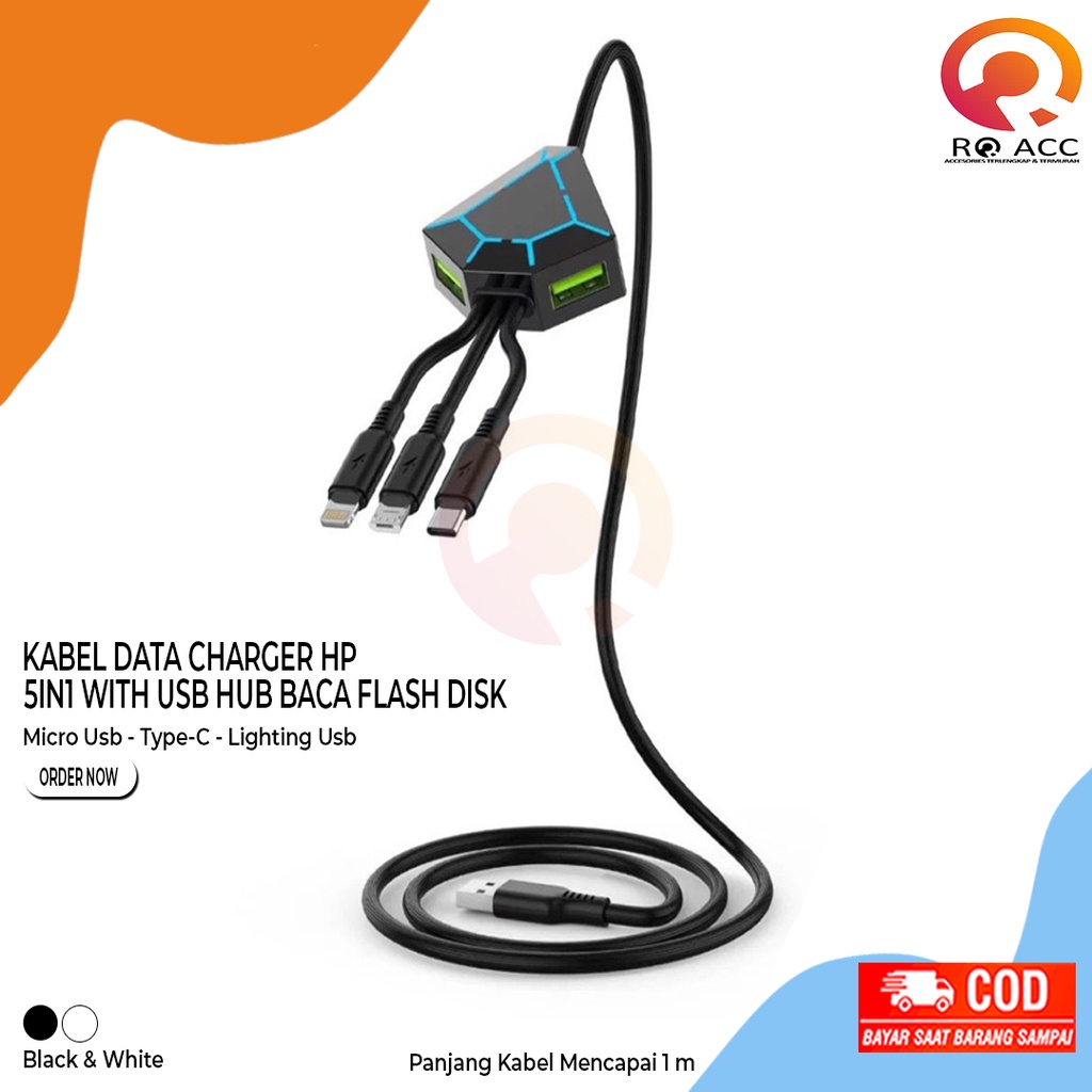 [RO ACC] KABEL DATA CHARGER HP 5IN1 WITH USB HUB BACA FLASH DISK