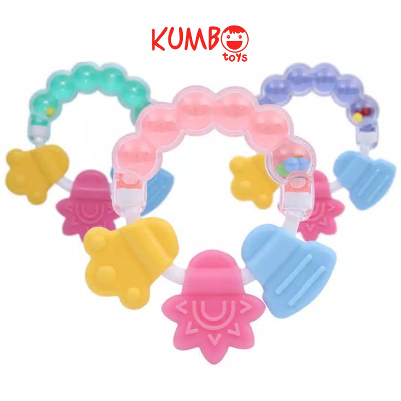 Mainan Rattle Genggaman Gigitan Bayi Dengan Teether