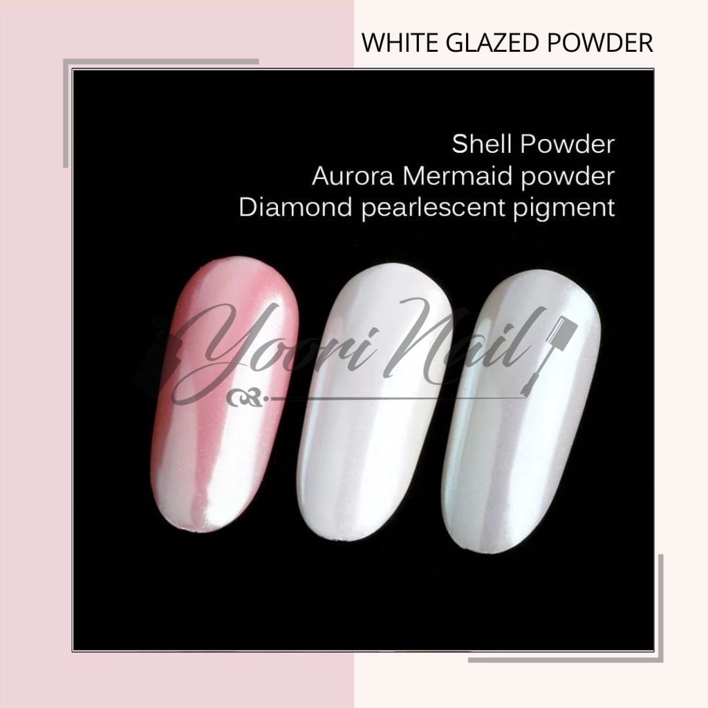 White glazed powder shell powder aurora mermaid powder nail art