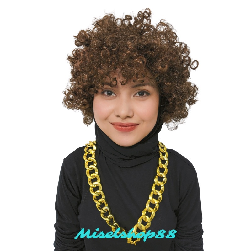 paket kostum hiphop wig kacamata kalung gelang