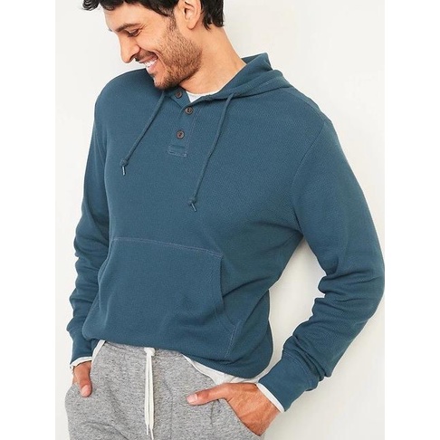 Old Navy Thermal Knit Pullover Henley Hoodie Dark Blue Original - XXL