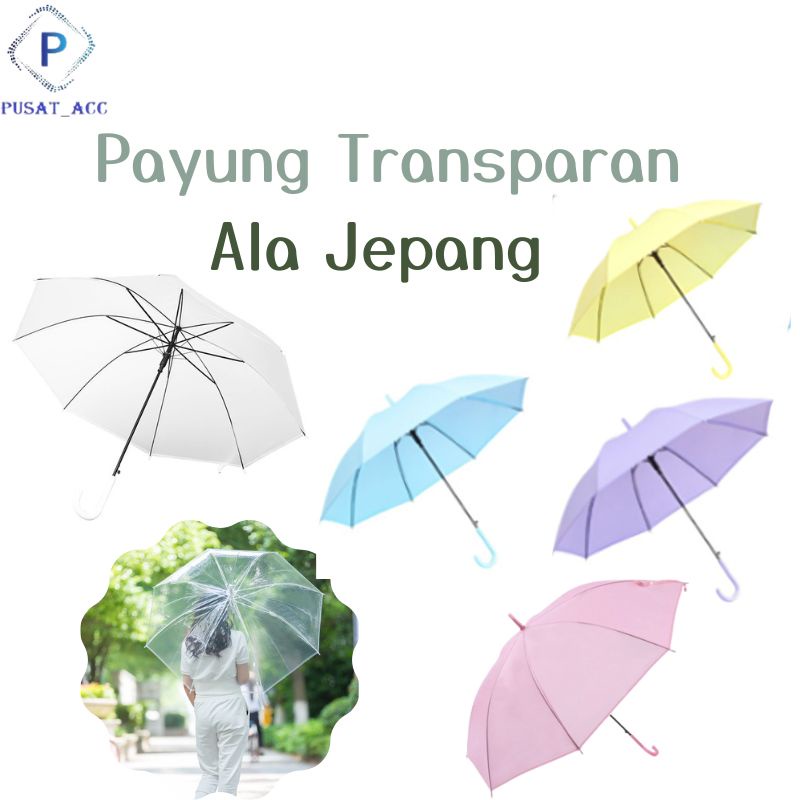 PAK8 - Payung Warna Transparan Bening Umbrella Transparant PVC