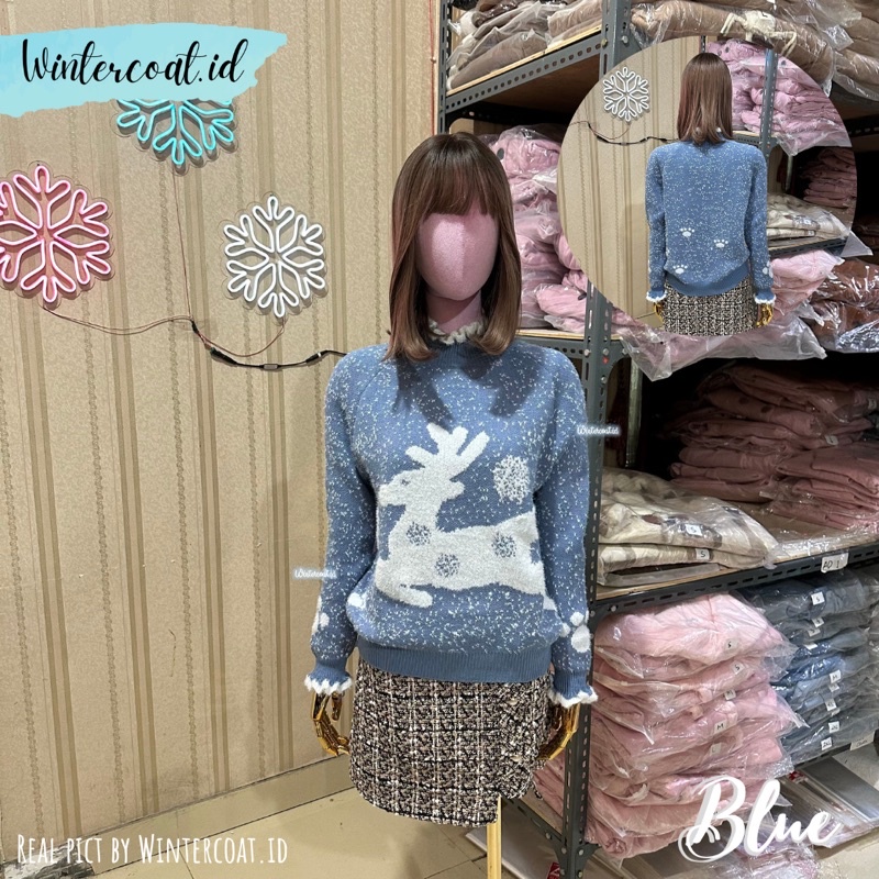 Sweater wanita natal christmas Reindeer snow cewek import winter autumn atasan hangat knit baju rajut motif rusa rudolph