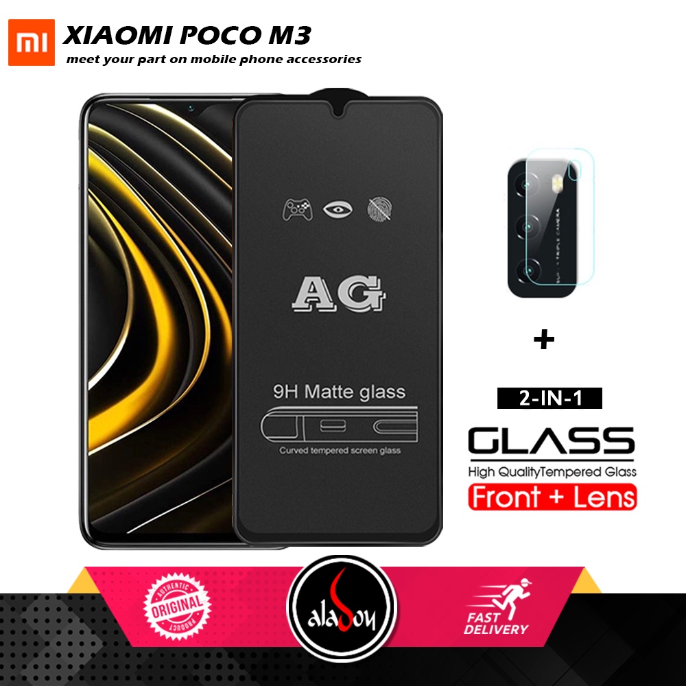 Xiaomi Poco M3 PAKET 2IN1 Tempered Glass Matte Anti Glare Full Layar dan Tempered Glass Kamera