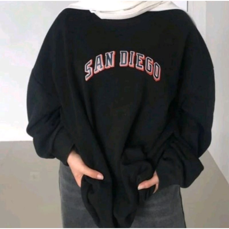 SANDIEGO SWEATER CREWNECK UNISEX PRIA DAN WANITA BAHAN FLEECE TEBAL  MOTIF TULISAN HOODIE SWEATER HI
