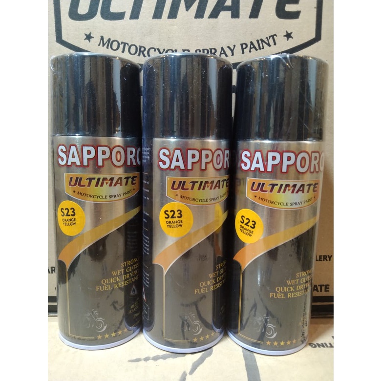 cat spray pilok pilox cat semprot sapporo ultimate S23 orange yellow kuning jeruk gloss kuning kuning tua gloss saporo  400ml