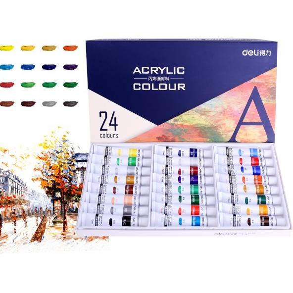 

Deli 24 colors acrylic paint paste delicate and the brush 73858