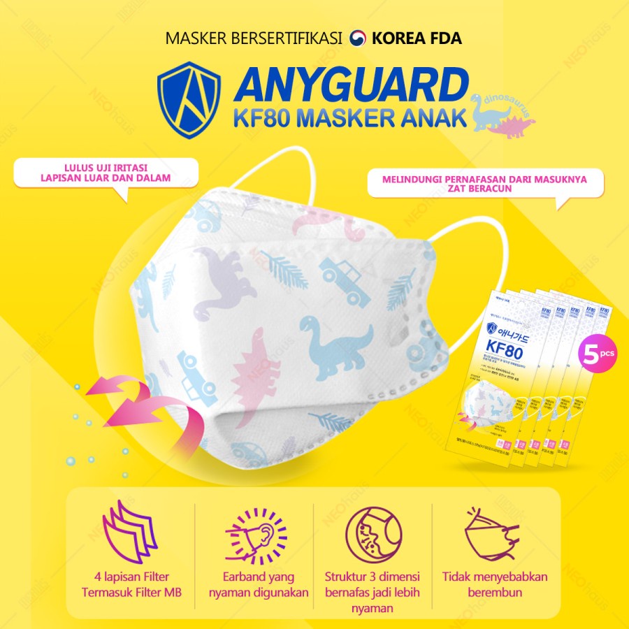 Masker Anak ANYGUARD KF80 4 Ply/ Masker Korea - Original Korea (1 Pcs)