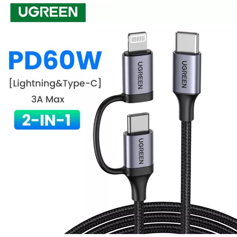 Ugreen 2in1 USB C to Lightning + Type C Braided Cable Mfi Certified PD Fast Charghing