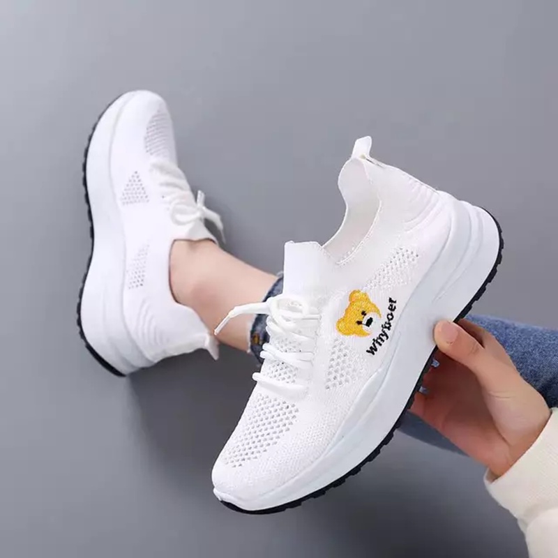 Sepatu Sneakers Wanita Casual Sepatu Running Cewek Teddy bear - X-2